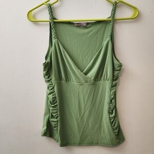 Vol.1 Ladies Green Cami Tank Y2k 90s Ruching Braided Straps Fairy Festival Boho